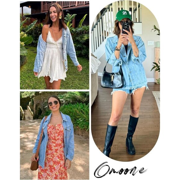 Women Blue 100% Cotton Oversized Mid Long Denim Jacket Jean Biker Coat - Picture 2 of 8